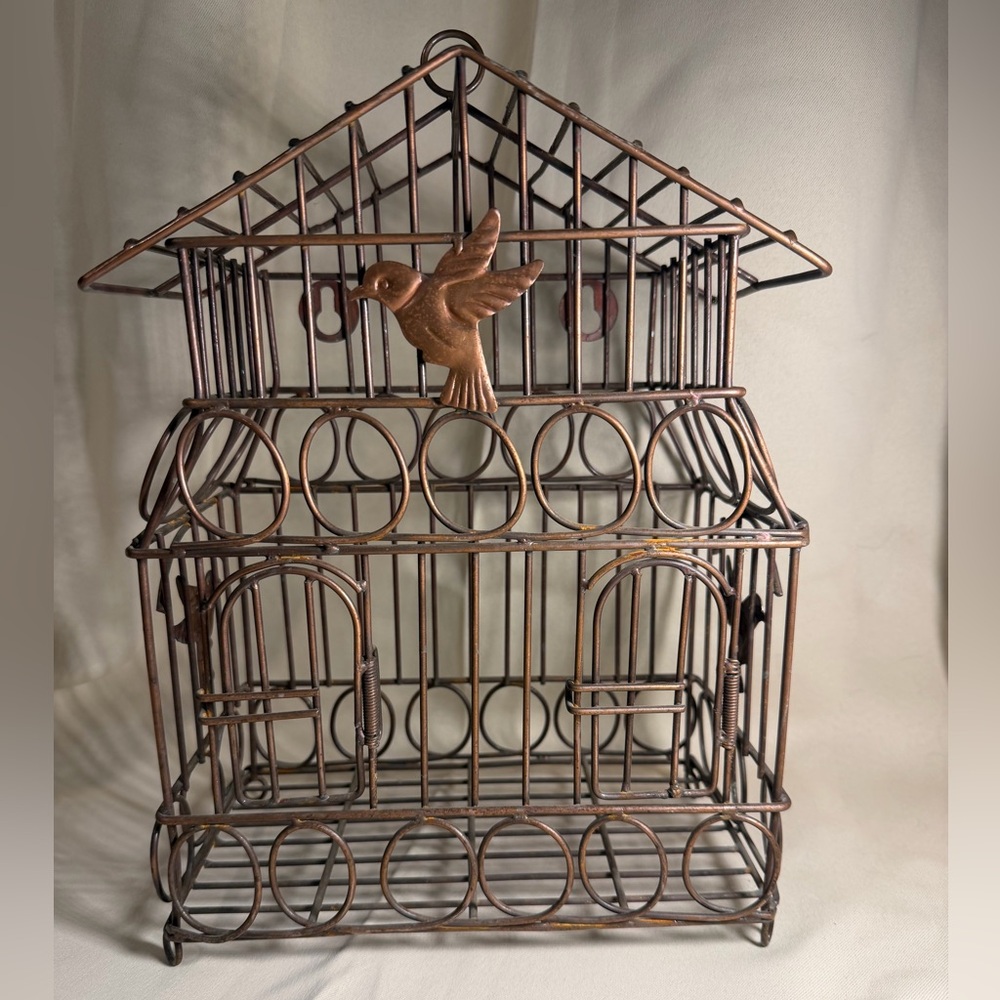 Decorative Metal Birdcage Wall Accent in Antique Copper